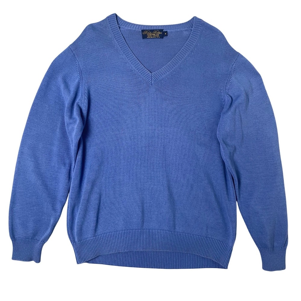 Brooks Brothers Sweater Mens Medium Blue V Neck Cotton USA Preppy Old‎ Money